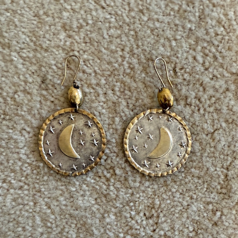 Vintage Gold and Silver Moon Earrings